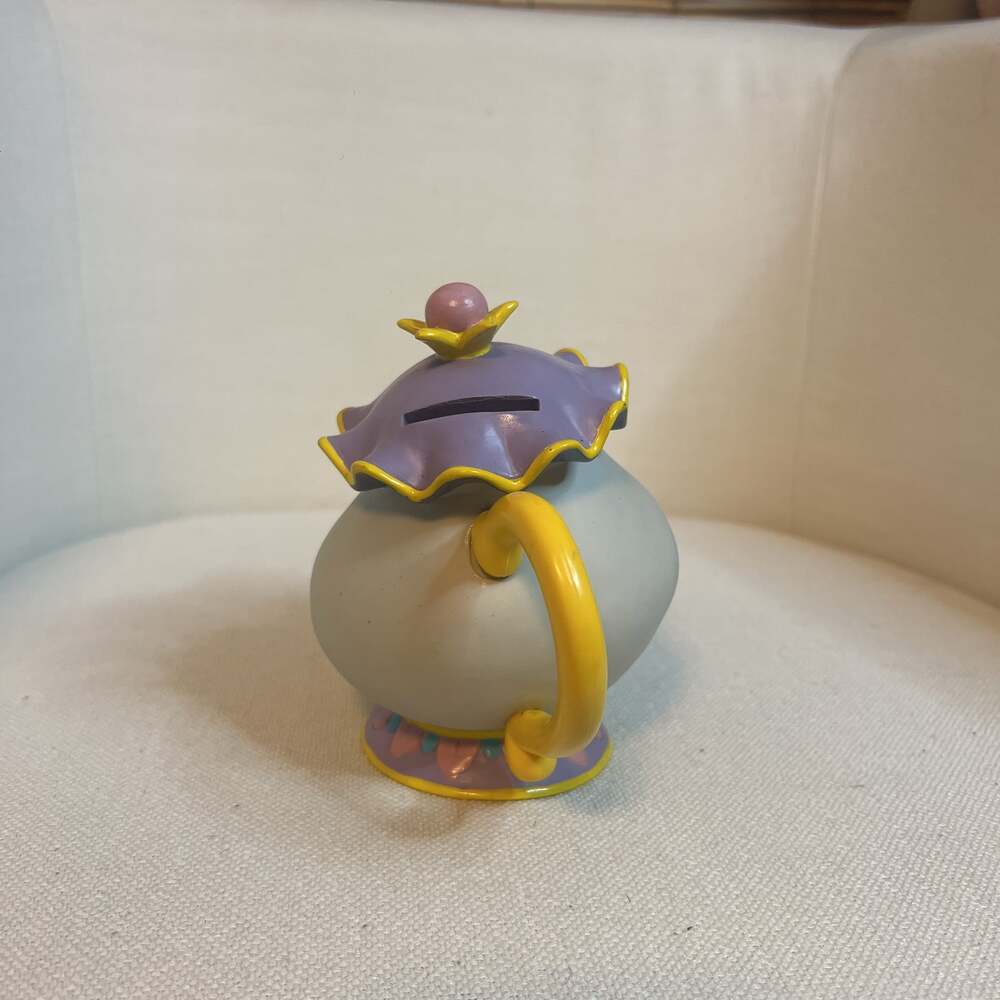 Disney Mrs Potts Teapot Coin Bank Beauty And The Beast Hard Rubber Plastic Piggy - Picture 4 of 9
